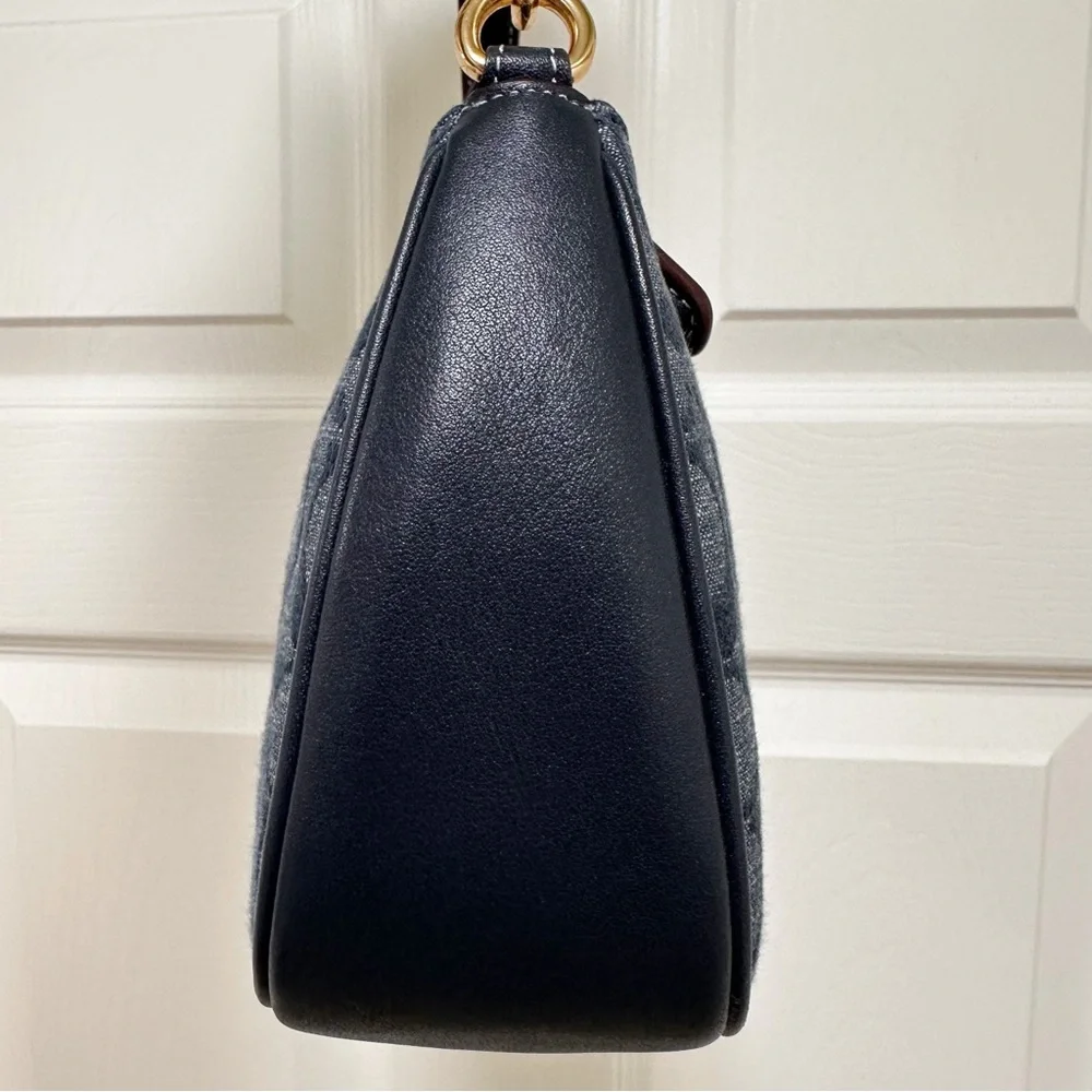 Coach Teri Shoulder Bag Signature Chambray Leather Trim